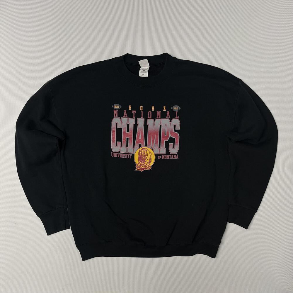 Vintage Montana Grizzlies Sweatshirt Mens 2XL Black NCAA Fruit Of The Loom 2001